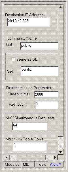 Configure SNMP parameters for an SNMP agent testing